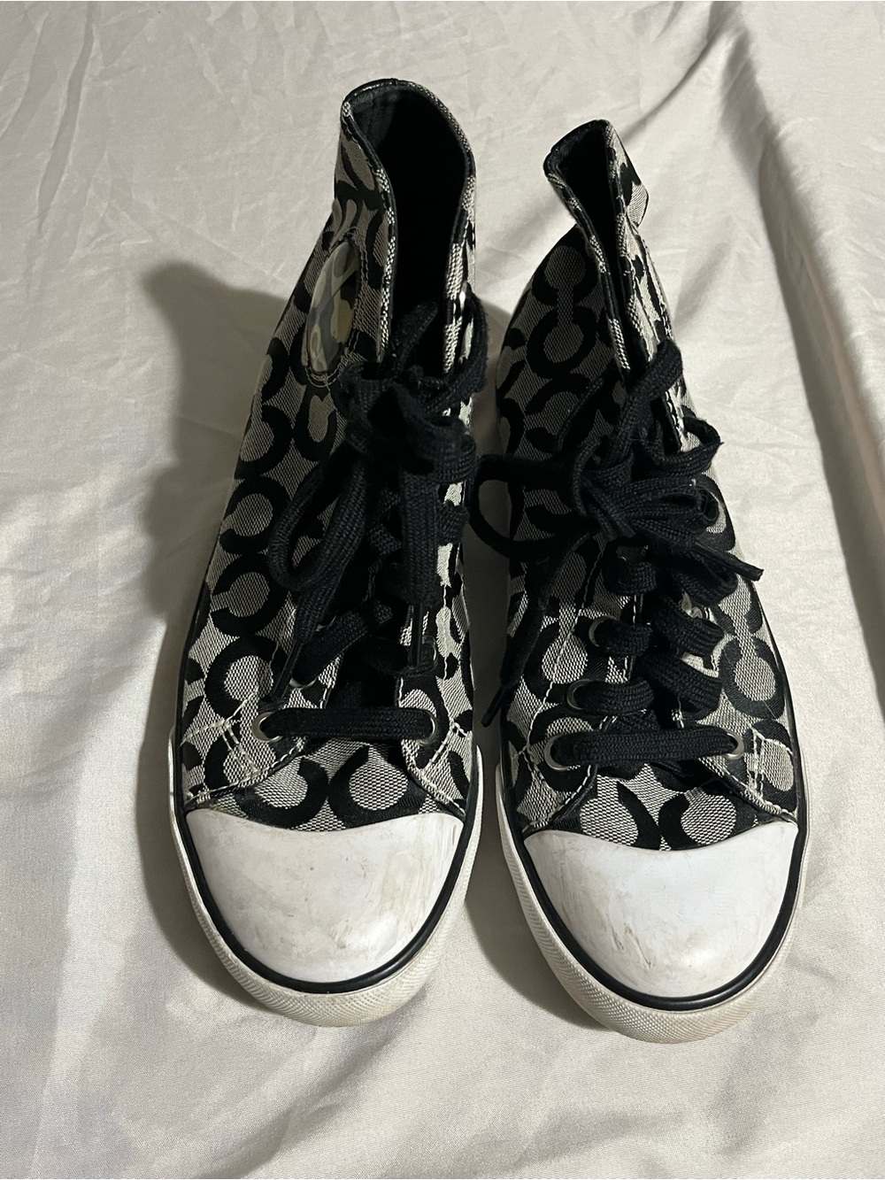 Coach Black Signature Logo High-Top Sneakers Womens Size 8.5 - Picture 1 of 7
